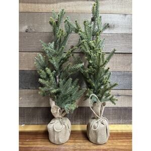 Rustic Burlap Base CHRISTMAS TREE 19" Tall Set Of 2